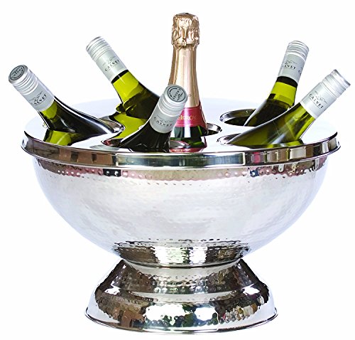 Kosma Stainless Steel Punch Bowl with Lid | Champagne Beer Wine Cooler - Hammered Finish -40cm