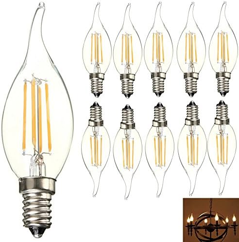 10X 4-Watt Filament LED E14 Light Bulb Candelabra Lamp Filament LED Bright 400LM C35 Filament Bulb LED Warm White Lighting UL Listed Non Dimmable AC110V