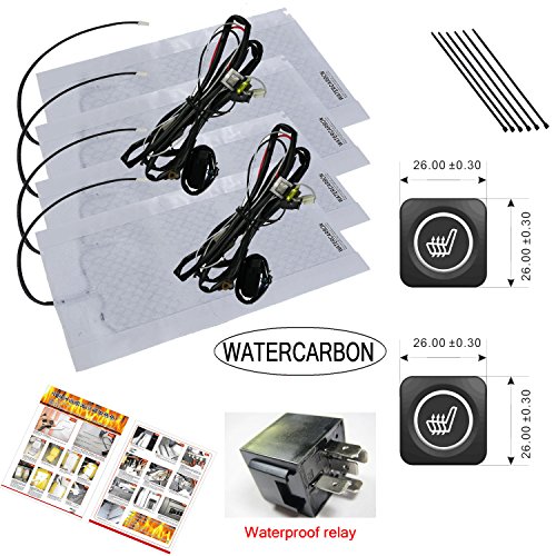 WATERCARBON 3 Files Panel square Mounting hole round Switch Built-in Car Heated Seat Heater Pad Car Seat Warmer Covers Kit Uses Carbon Fiber Premium White heating pad 2 Seats