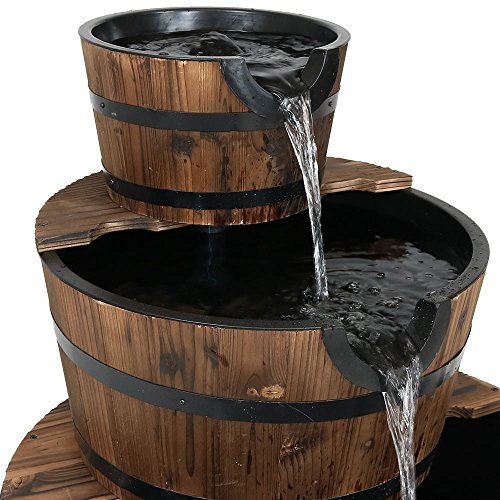 Sunnydaze Rustic 3-Tier Wood Barrel Water Fountain, 30-Inch