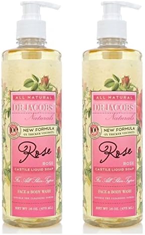 Dr Jacobs Natural Face and Body Wash Rose (Pack of 2) Natural Oils, New Formula, 2x Thicker Viscosity, All Skin Types and Double the Cleansing Power, 16 fl. oz. Each