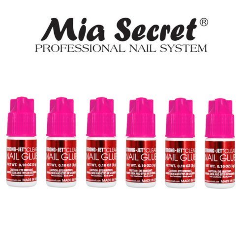 Mia Secret Pack of 6 Strong Jet Clear Nail Glue Made in USA 0.1 oz 3g