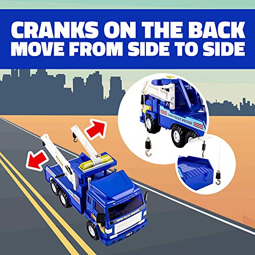 WolVol Big Heavy Duty Wrecker Tow Truck Police Toy for Kids with Friction Power (with Double Hooks)