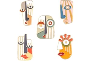 ROFARSO Picasso Style Enamel Lapel Pin Set Abstract Art Mask Pin, Accessory for Backpacks Clothing Bags Hats Shirts (5piccs pin set)