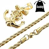Sobly Jewelry Men's Stainless Steel Gold Anchor Nautical Steering Wheel Jesus Cross Pendant Necklace -with 23 inch Chain