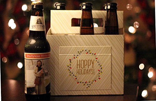 Holiday BEER GIFTS - 6 Pack Beer Holder Greeting Card (Set of 4) in Festive Holiday Lights design - Awesome Christmas Party Hostess Gift, Company Holiday Party Gifts, Holiday Gift Baskets