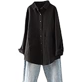 Minibee Women's Linen Shirts Button Down Long Tunic Tops Plus Size Blouse with Pockets