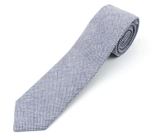 Men's Linen Skinny Necktie Tie Small Star Pattern Solid Color With White - Blue