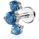ENONTY 1pcs 16G G23 Titanium Threadless Labret Studs Push-in Colorful CZ Labret Cluster Tragus Helix Conch Lobe Rook Cartilage Push Back Sleeper Piercing Jewelry Earring Stud