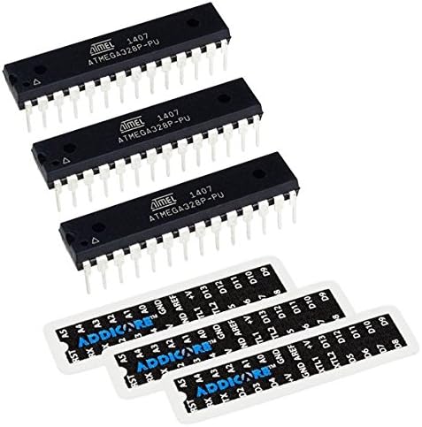 Addicore 3 Pack ATmega328P-PU DIP-28 Chip with Arduino Uno Bootloader and Addicore Pinout Sticker