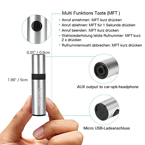 Bluetooth Receiver, bedee Mini Bluetooth Empfänger 3.5mm Drahtlos Adapter Built-in Microphone Unterstützung Freisprecheinrichtung für KFZ Autoradio / Lautsprechersystem / Kopfhörer / TV / Handy Audiogeräte + Stereo Audio Kable ( Silber )