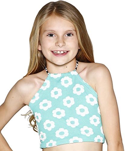 Lanoosh Girls' Sleeveless Daisy Halter Crop Top MEDIUM (8)