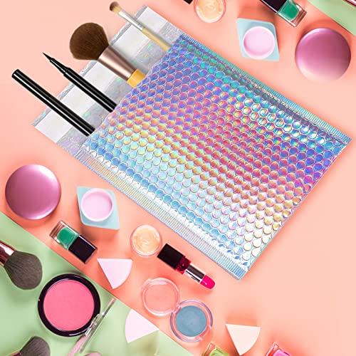 50 Pcs Metallic Bubble Mailers - Holographic Self Seal Shipping Envelopes For Small Business