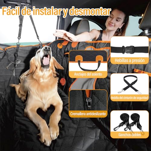 GALASALA Cubre Asientos para Auto Perro, Cubreasientos para Carro Perros, Protector de Asientos Mascotas, Con Comedero Plegable, Antirrozaduras Impermeable, Adecuado Automóviles Camiones SUV Maleteros