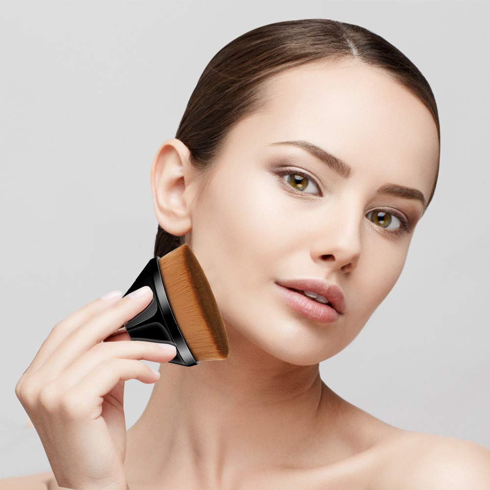 Alliebe Foundation Makeup Brush Flat Top Kabuki Hexagon Face Blush Liquid Powder Foundation Brush Suitable for Blending Liquid, Cream or Flawless Powder Cosmetics with Bonus Protective Case (Black): Beauty