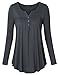 Vinmatto Women's Long Sleeve Henley V Neck Pleated Button Details Tunic Shirt Top(XXL,Deep Gray)