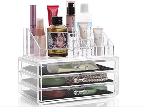 MINGHU Large Multifunction Detachable Combination Double-Deck Transparent Acrylic MakeUp Organizer Cosmetic Box 6 Styles Available (E)
