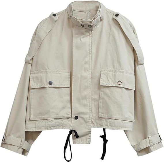 Amazon Ksila ジャケット レディース ショート丈 コート ブルゾン 長袖 ゆったり ジャンパー カジュアル 原宿系 アウター ファッション 春 通学 コート ジャケット 通販