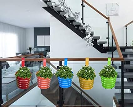 YOUNG CRAFTS White Ribbon Metal Mug Flower Pot for Hanging in Balcony Plants Garden Decor (Pack of 4) Multicolor