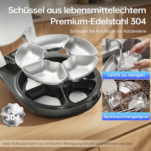 Automatic Cat Wet Food, 3 Days Fresh 5 Meals, with Semiconductor Cooling & Heating, Wet Automatic Feeder for Cats, Feeding Bowl Made of 304 Stainless Steel — Programmable Wet Food Automatic Cats