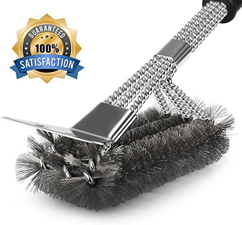 Safe BBQ Grill Brush with Scraper-18” Sturdy &amp; Effective Grill Brush Cleaning Each Corner, 100% Rust Resistant Stainless Steel Grill Cleaner without Bristle Residue,BBQ Accessories for Father As Gifts