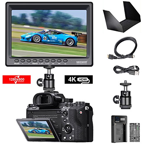Neewer F100 7-inch 1280x800 IPS Screen Camera Field Monitor 4K HDMI Input output Video with 2600mAh Li-ion  Battery,USB Charger For DSLR Mirrorless Camera GH5 SONY A7S II A6500 Canon 5D Mark IV