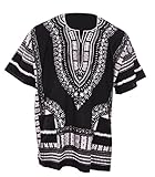 Dupsie's Plus Size Black Traditional African Print Unisex Dashiki Shirt (M)