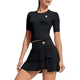 Mudere Two Piece Tennis Skirt Set for Women Pleated Athletic Workout Golf Skort Women 2 Piece Outfits with Pockets