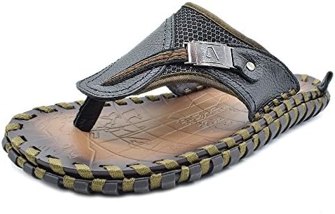 Autumn Melody Fashion Outdoor Casual Personalize Exquisite Handmade Genuine Leather Men's Sandals Size 9 US Black