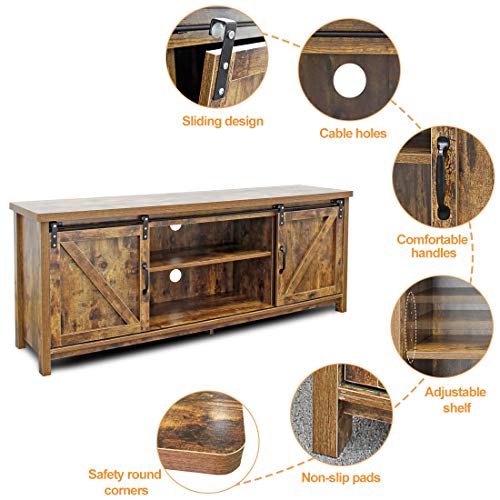 Bizzoelife Barn Door TV Stand Media Console Table, 60 Inches Sliding TV Cabinet Entertainment Center (Rustic)