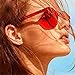 QingFan Fashion Round Vintage Cat Eye Mirrored Metal Frame Women Sunglasses (Red, 60)