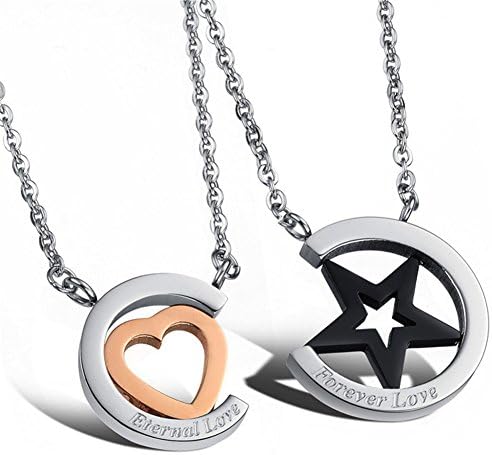 IDOLCO Stainless Steel Relationship Necklace for Him and Her Heart Couple Pendant Engraved "Forever Love"