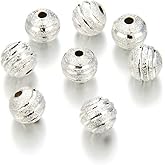 100pcs 8mm Corrugated Ribbon Loose Beads Round Metal Spacer Sterling Silver Plated Brass for DIY Craft Jewelry Making CF10-8