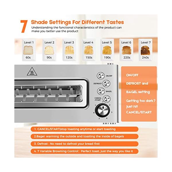 CUKOR 2Slice Long Slot Toaster with Window, Bagel Toaster with Warm