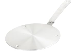 RUNZI 7.5 inch Heat Diffuser Stainless Steel Induction Adapter with Concave Spots for Electric Gas Stove Glass Induction Cooktop, Heats Up Faster,Detachable Handle