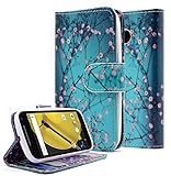 Moto E LTE (2nd Generation, 2015) Case, NageBee - Moto E 2nd Design Dual-Use Flip PU Leather Fold Wallet Pouch Case case Premium Leather Wallet Flip Case for Moto E LTE 2nd Generation, 2015 (Wallet plum blossom)