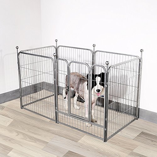 okdeals Heavy Duty Pet Playpen,6 Panel Folding Metal Dog Exercise Fence With Door fit for Indoor Hall Doorway Stairs, Fits Small Medium Animals