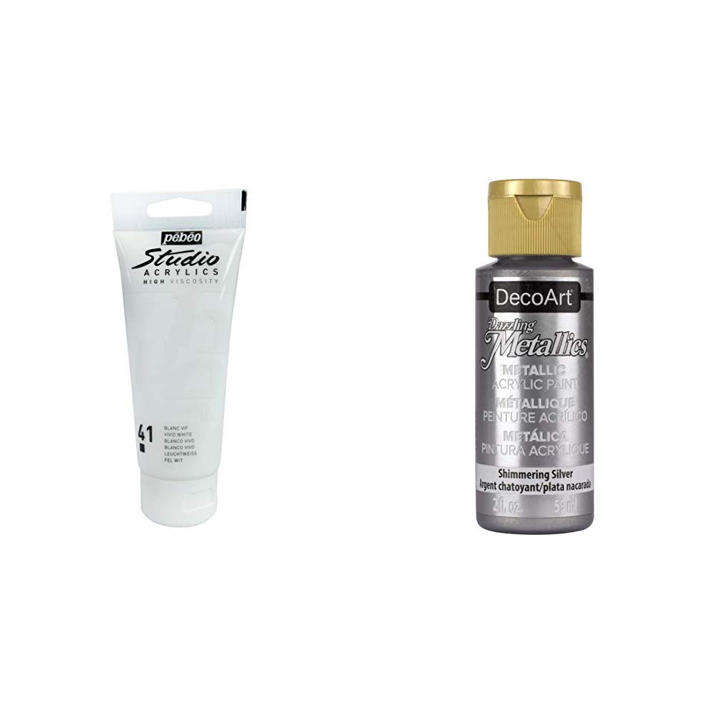 PEBEO 100 ml Studio Acrylic Paint, Vivid White & DecoArt Americana Acrylic Metallic Paint