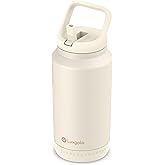 Luxgola 64 oz Insulated Water Bottle, Half Gallon Stainless Steel Vacuum Tumbler with Flip Straw Lid and Top Handle - Keeps Drinks Cold/Hot, Wide Mouth, Leak Proof, BPA-free, Non-slip Base (Cream)