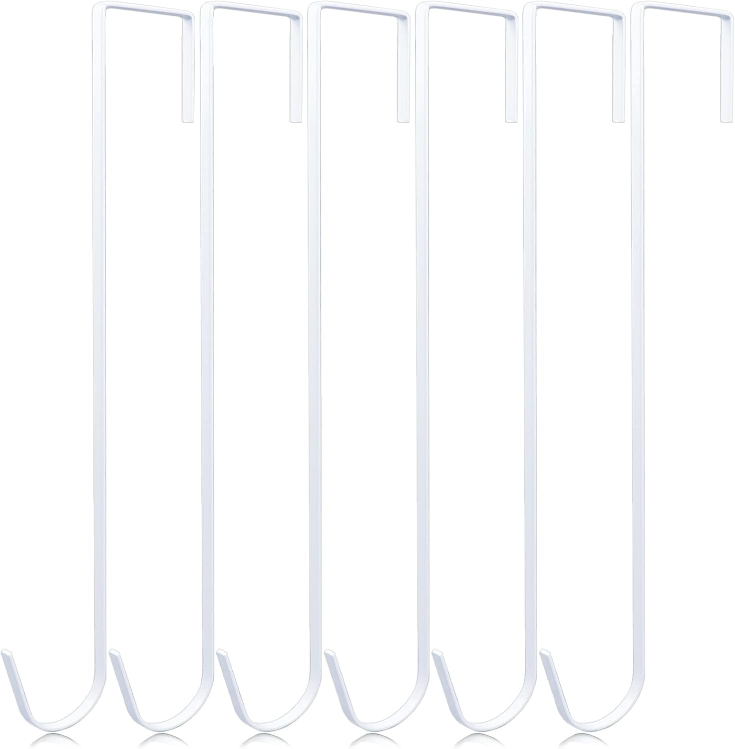 Wreath Hangers - 12 Inch Christmas Wreath Hanger for Front Door,Thin White Metal Long Over Door Hooks for Wreath,Door Sign,Coat,Towels,Over The Door Holder for Halloween Christmas Door Decorations(White,6 Pack)