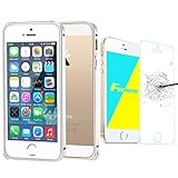 iPhone 5S 5 Metal Bumper - Foxnovo 2-in-1 Ultra-thin Lightweight Slim Invisible Single-color Metal Bumper Frame Case Cover & 0.3mm Ultra-thin Pressure Wear Resistant Tempered Glass Screen Protector Film Set for iPhone 5S iPhone 5 (Silver)