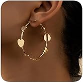 Gold-Plated Heart Hoop Earrings, Large Circle Design, Fashion Statement Jewelry