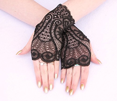 Wicked Black lace fingerless gloves for Steampunk Cosplay