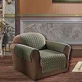 Elegance Linen Quilted Pet Dog Children Kids Furniture Protector Microfiber Slip Cover Chair, Green