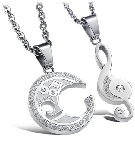 Musical Note Couple necklaces Stainless Steel Lover Pendant sliver set of 2