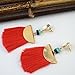 idealway Women's Girls Elegant Jewellery Bohemia Ethnic Tassels Dangle Stud Earrings Eardrop (Red)