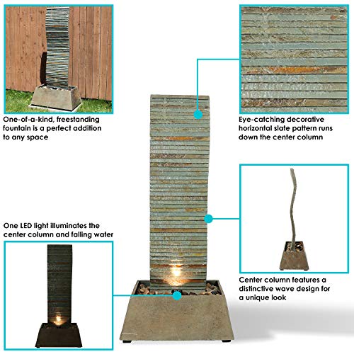 Sunnydaze 49Inch Spiraling Slate Outdoor Water Fountain with LED
