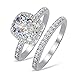 Venetia Top Grade 2.0 Carats Supreme Rectangular Emerald Cushion Cut NSCD Simulated Diamond Ring Band Set 925 Silver Platinum Plated Princess Wedding Promise Eternity