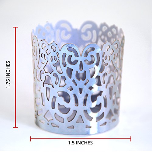 Frux Home and Yard Votive Candle Holders - Flameless Tea Light Votive Wraps- 48 Silver Colored Laser Cut Decorative Wraps Flickering LED Battery Tealight Candles (not Included) - Thumbnail 5