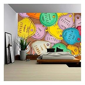 Old Colorful Bicycle Tax License Plates from Belgium - Removable Wall Mural | Self-Adhesive Large Wallpaper - 66x96 inches